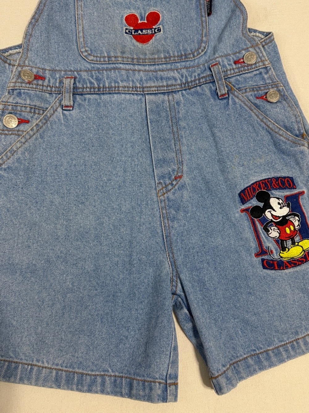 Vintage 90s Disney Mickey & Co. Classic Denim Shortalls / Overalls - Picture 4 of 10